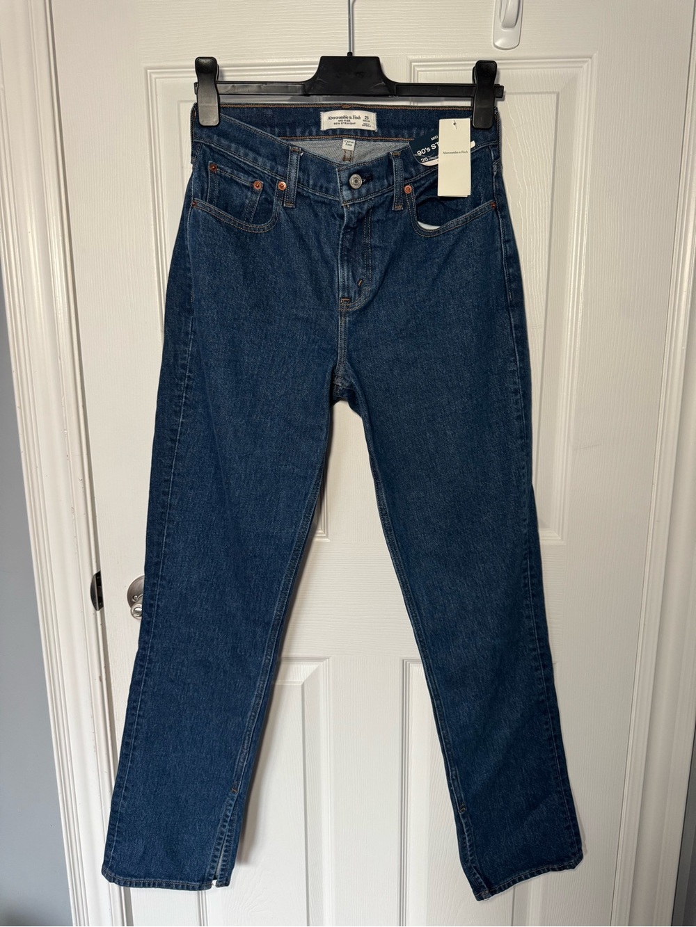 Abercrombie & Fitch Dark Indigo Mid-Rise 90s Curve Love Straight Jeans